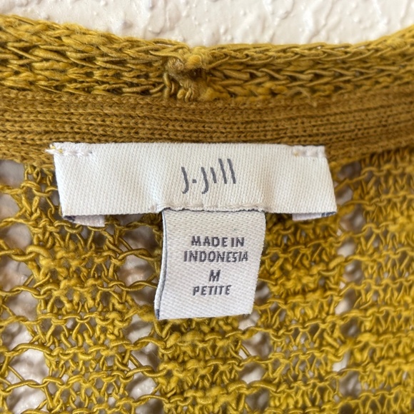 J. Jill Mustard Open Stitch Knit V-Neck Cotton Pull Over Sweater Women's Size M - Picture 9 of 11
